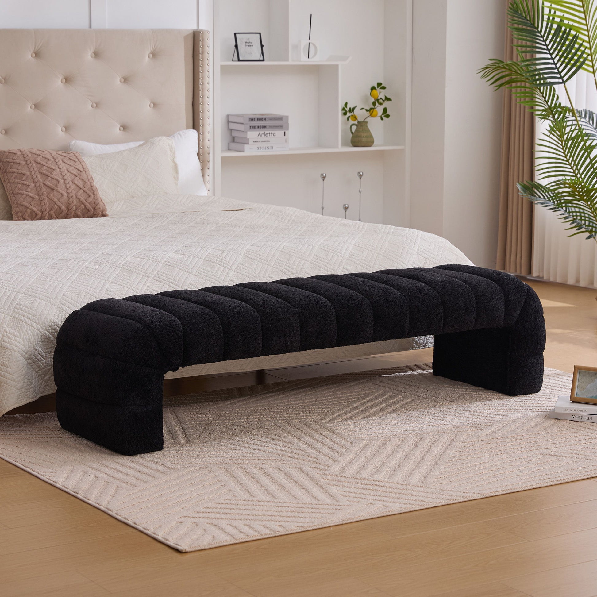 Modern Upholstered Armless Bed Bench With Channel Tufted Design - The Sleep Loft - Online Mattress Showroom NYC