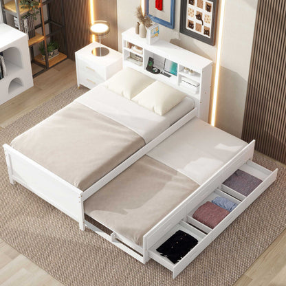 Platform Bed With Storage Headboard, USB, Trundle And 3 Drawers - The Sleep Loft - Online Mattress Showroom NYC
