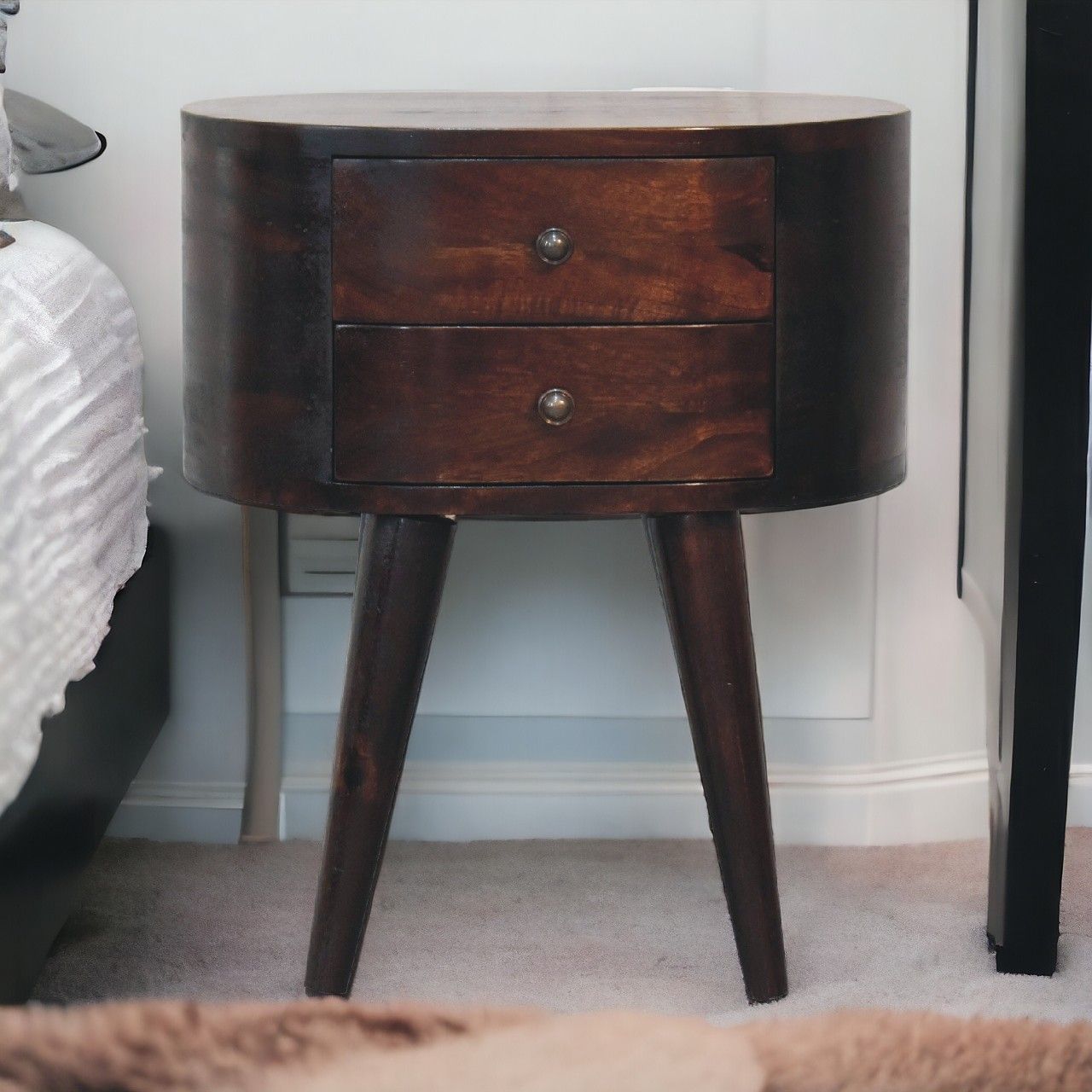Rounded Bedside Table - Walnut - The Sleep Loft - Online Mattress Showroom NYC