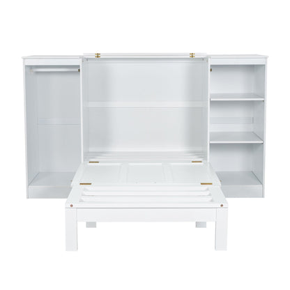 Twin Size Murphy Bed With Bedside Shelves And Wardrobe - White - The Sleep Loft - Online Mattress Showroom NYC