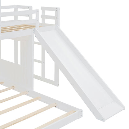 Loft Bunk Bed With Playhouse, Farmhouse, Ladder, Slide And Guardrails - The Sleep Loft - Online Mattress Showroom NYC