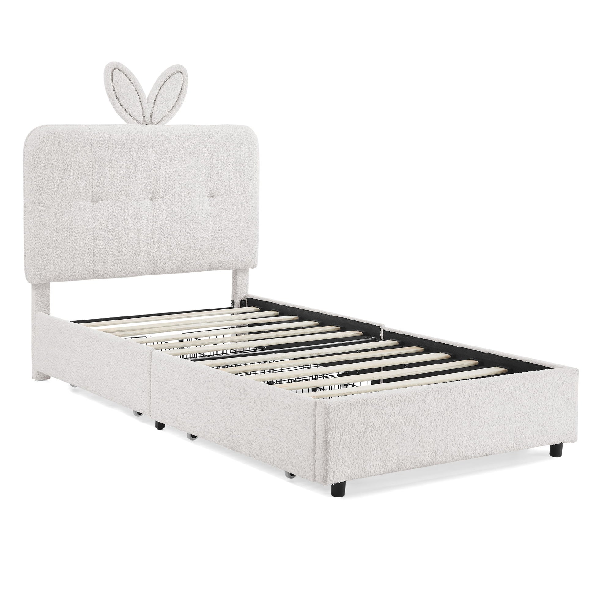Upholstered Bed With Oversized Rabbit Ear Headboard, LED Lights & 4 Storage Drawers - The Sleep Loft - Online Mattress Showroom NYC