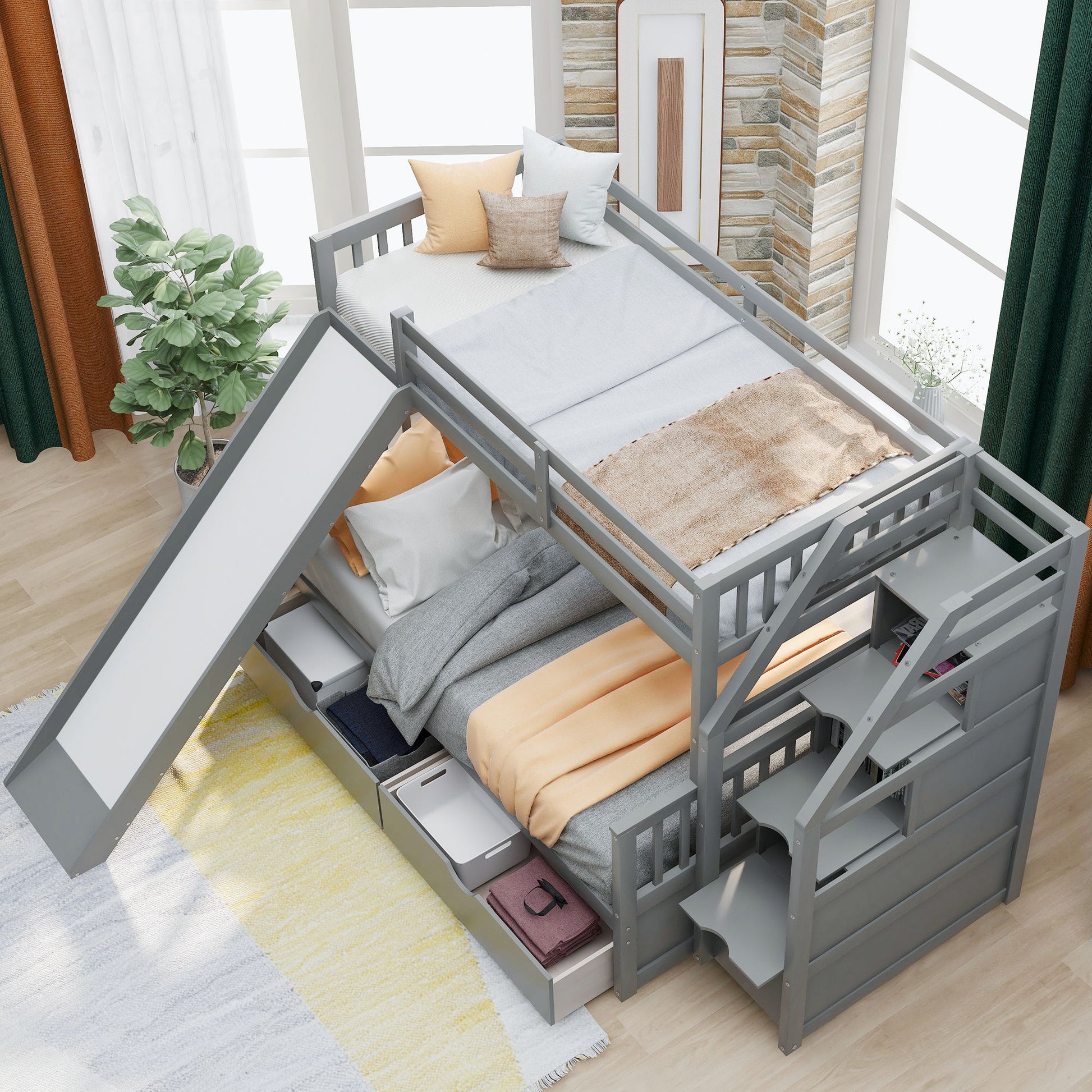 Bunk Bed With Storage Staircase, Slide, Desk, Drawers, And Shelves - The Sleep Loft - Online Mattress Showroom NYC