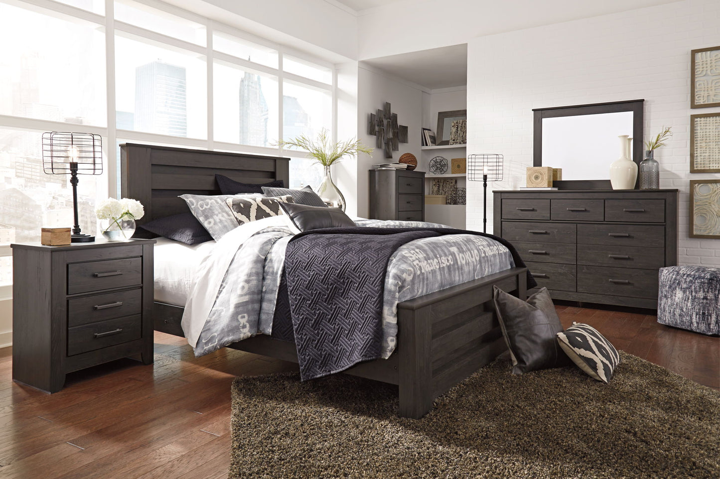 Brinxton - Two Drawer Night Stand - Charcoal - The Sleep Loft - Online Mattress Showroom NYC