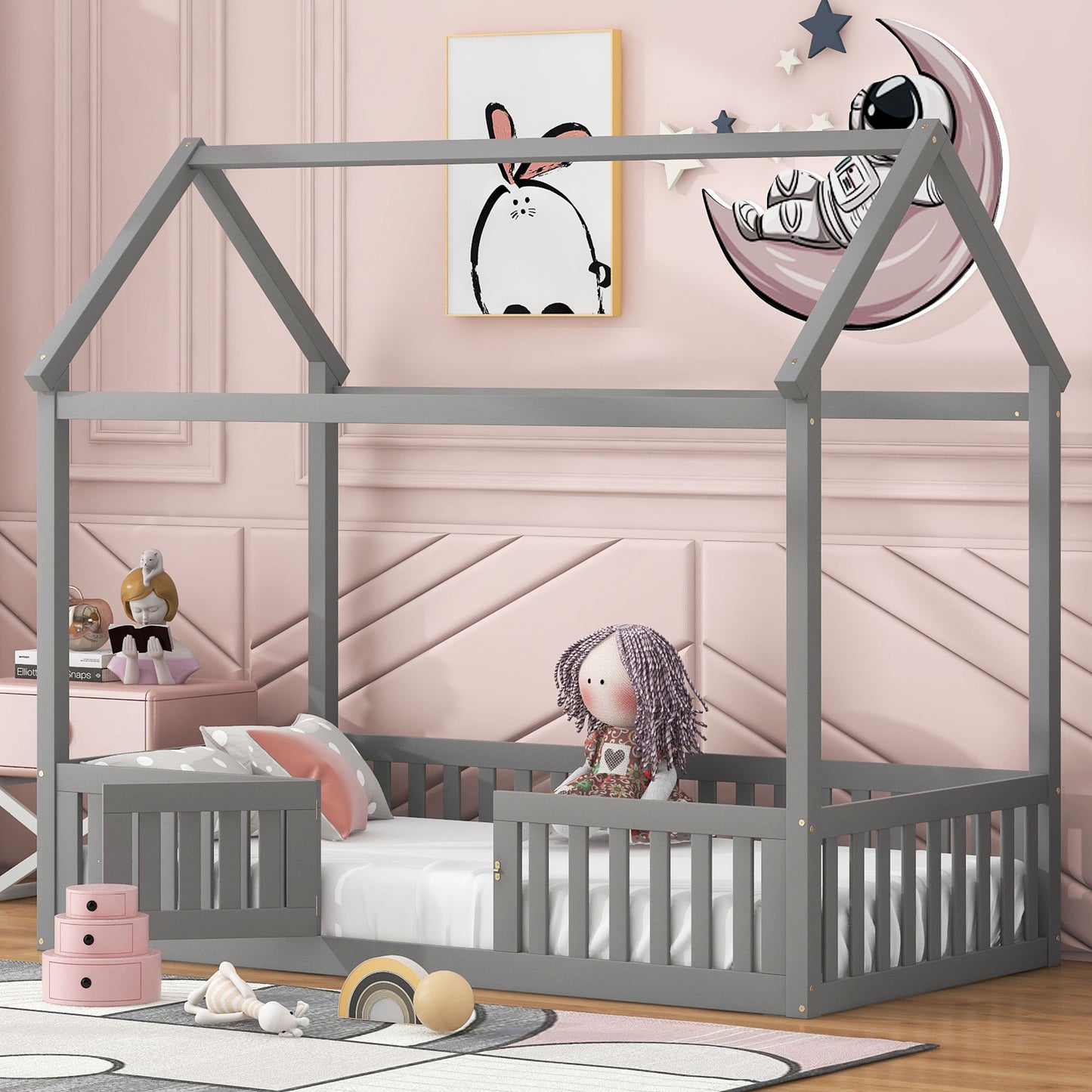 Wood House Bed With Fence And Door - The Sleep Loft - Online Mattress Showroom NYC