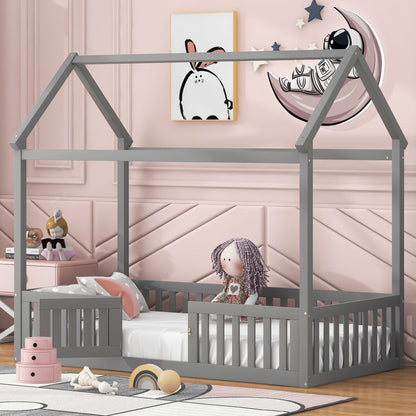 Wood House Bed With Fence And Door - The Sleep Loft - Online Mattress Showroom NYC