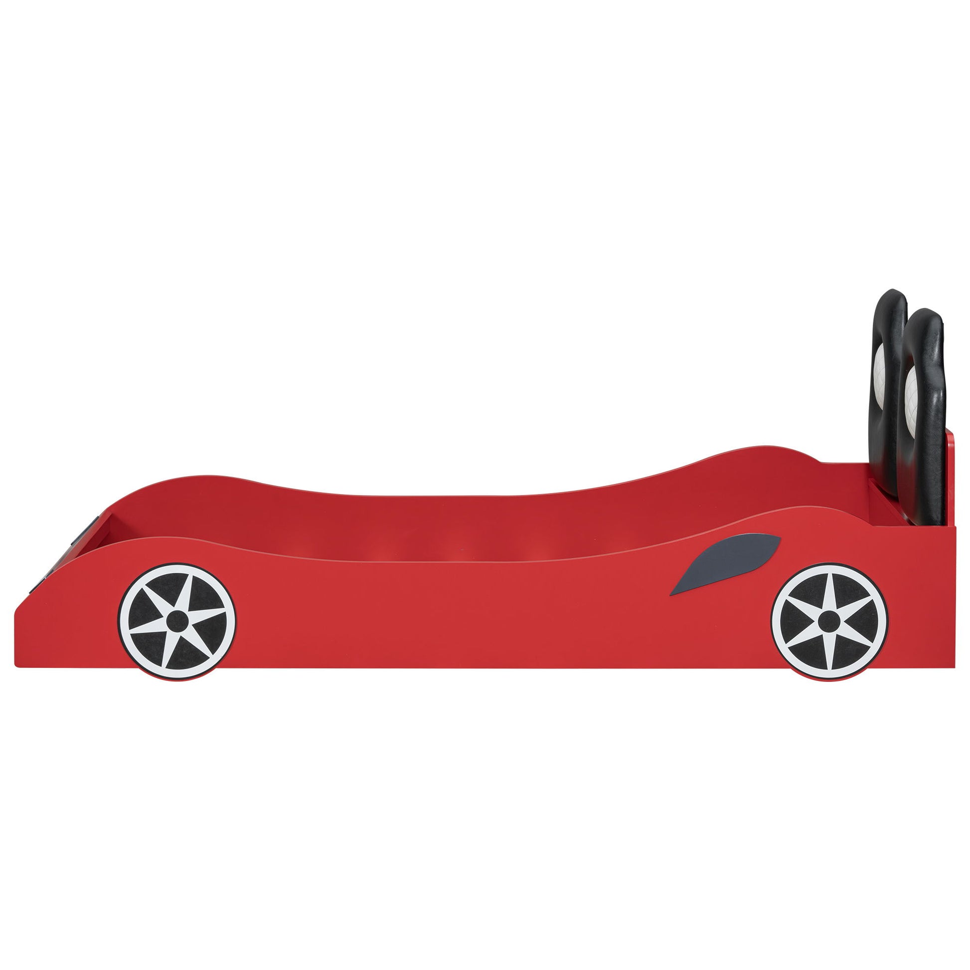 Race Car Shaped Platform Bed With LED And Upholstered Backrest In - The Sleep Loft - Online Mattress Showroom NYC