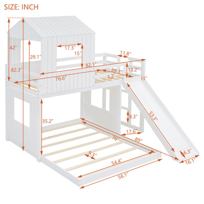 Loft Bunk Bed With Playhouse, Farmhouse, Ladder, Slide And Guardrails - The Sleep Loft - Online Mattress Showroom NYC