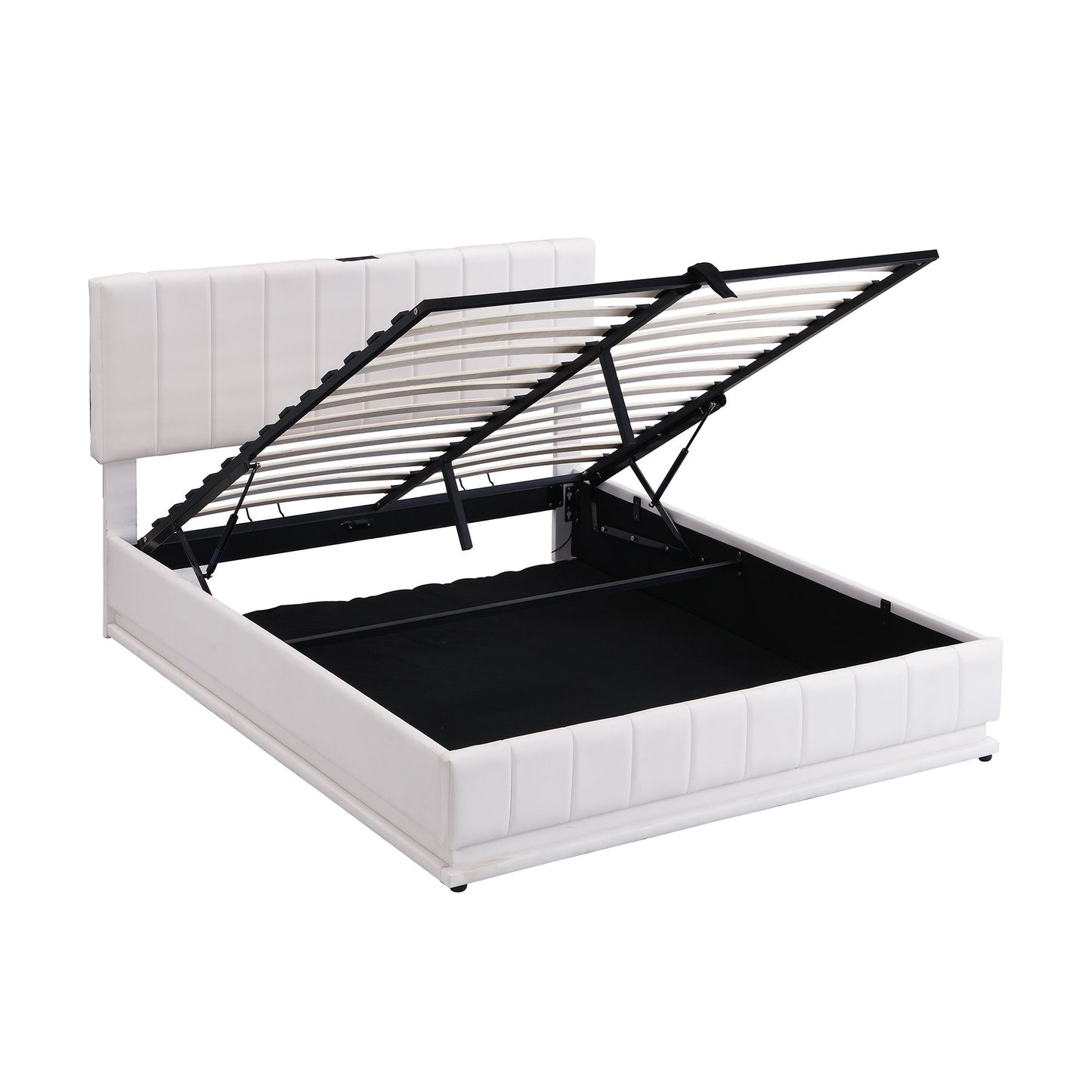 Upholstered Bed With Hydraulic Storage System And LED Light, With Sockets And USB Ports - The Sleep Loft - Online Mattress Showroom NYC