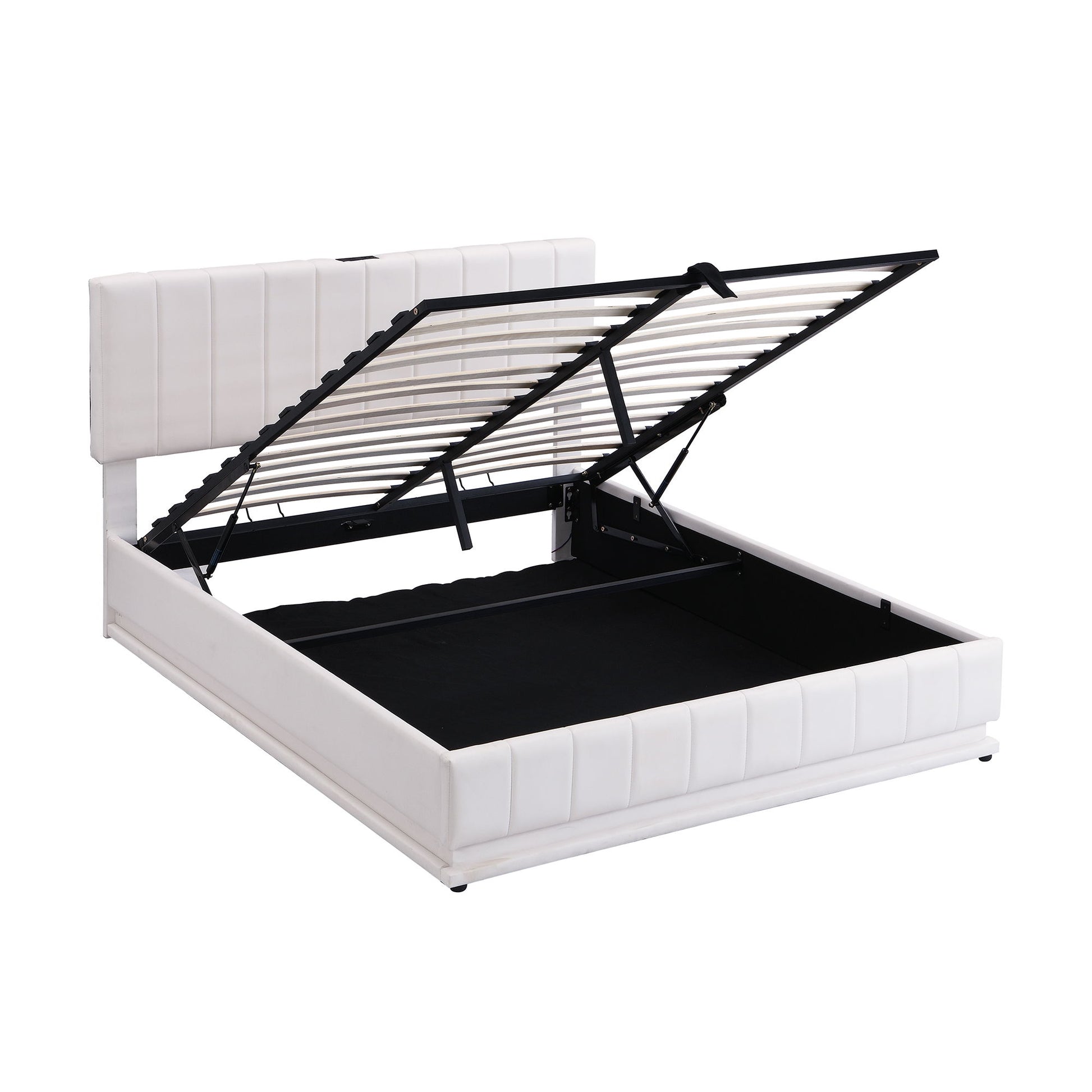 Upholstered Bed With Hydraulic Storage System And LED Light, With Sockets And USB Ports - The Sleep Loft - Online Mattress Showroom NYC