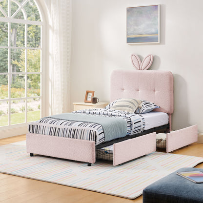 Upholstered Bed With Oversized Rabbit Ear Headboard, LED Lights & 4 Storage Drawers - The Sleep Loft - Online Mattress Showroom NYC