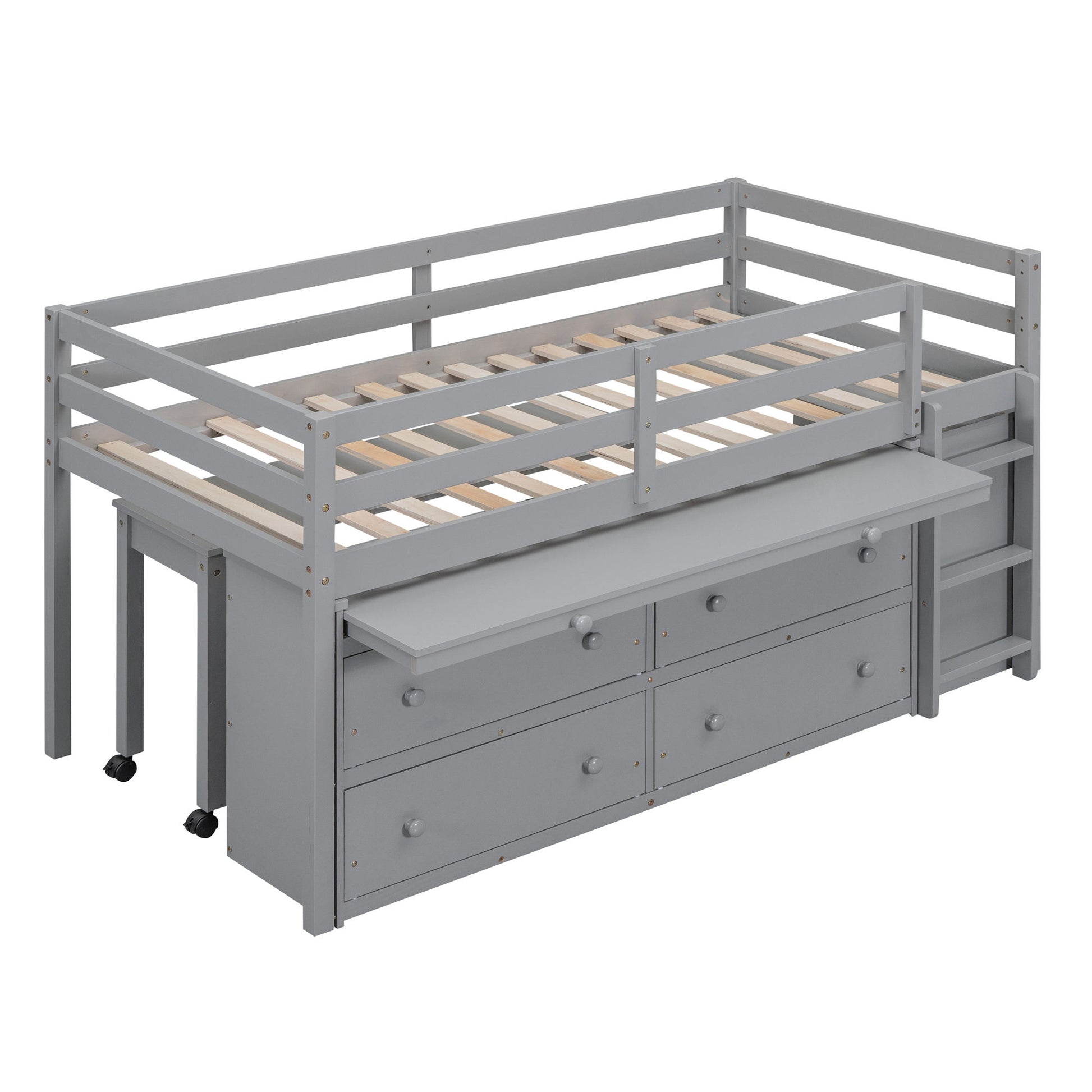 Loft Bed With Retractable Writing Desk And 4 Drawers, With Lateral Portable Desk And Shelves - The Sleep Loft - Online Mattress Showroom NYC