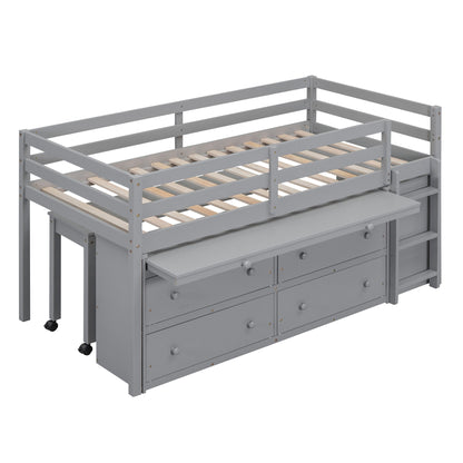Loft Bed With Retractable Writing Desk And 4 Drawers, With Lateral Portable Desk And Shelves - The Sleep Loft - Online Mattress Showroom NYC