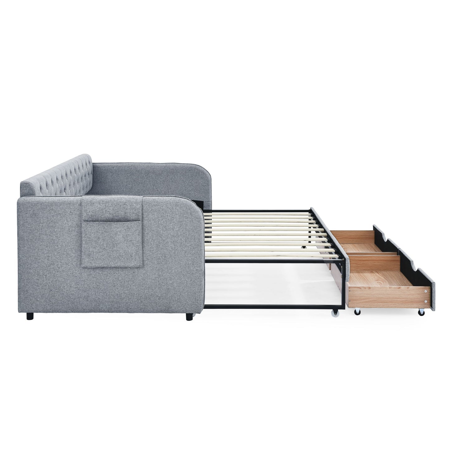 Daybed With Trundle And Storage Drawers, Flat Arms With Pocket - The Sleep Loft - Online Mattress Showroom NYC