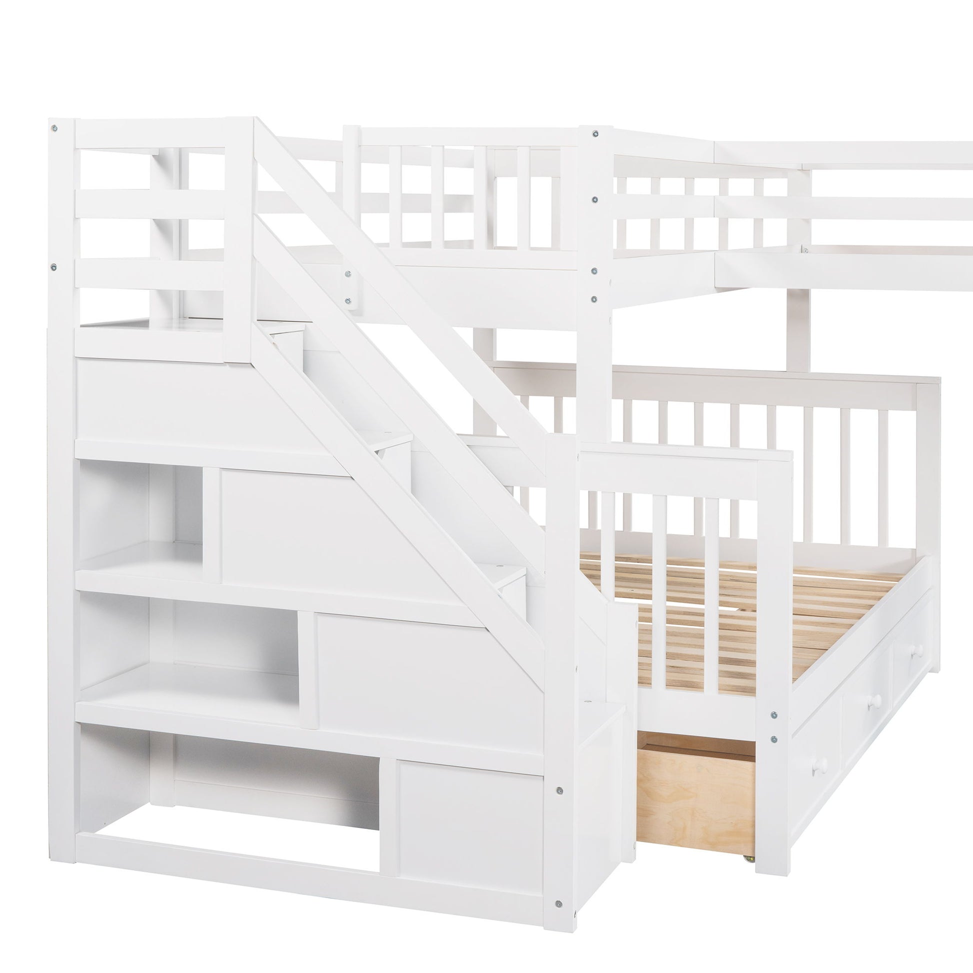 Solid L Shaped Bunk Bed With 3 Drawers, Ladder And Staircase - The Sleep Loft - Online Mattress Showroom NYC