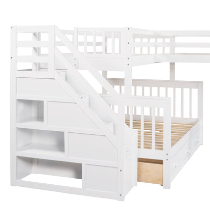 Solid L Shaped Bunk Bed With 3 Drawers, Ladder And Staircase - The Sleep Loft - Online Mattress Showroom NYC