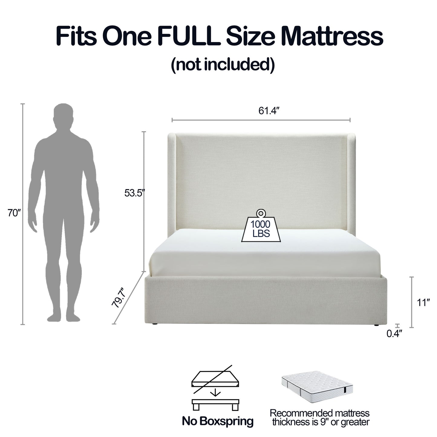 Carmen - Full Size Upholstered Wingback Bed - Ivory - The Sleep Loft - Online Mattress Showroom NYC
