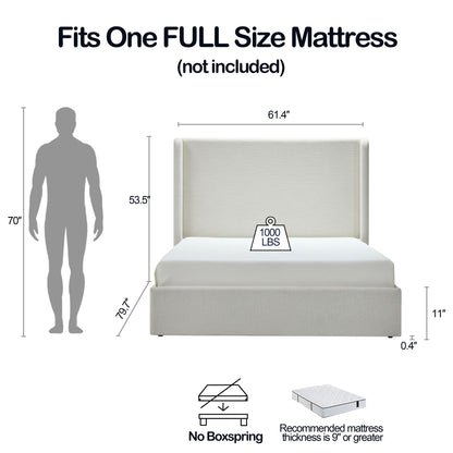Carmen - Full Size Upholstered Wingback Bed - Ivory - The Sleep Loft - Online Mattress Showroom NYC
