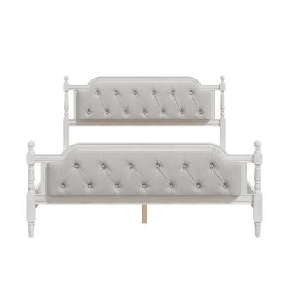 Traditional Style Solid Bed Frame With Upholstered Tufted Headboard, No Box Spring Needed - The Sleep Loft - Online Mattress Showroom NYC