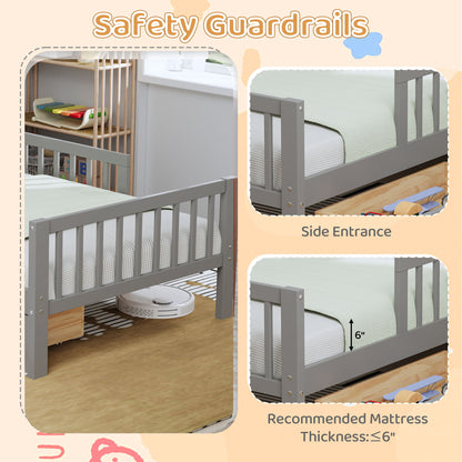 Bed With Headboard Storage Rack, 2 Under Bed Drawers, 3 Side Guardrails For Safety - The Sleep Loft - Online Mattress Showroom NYC