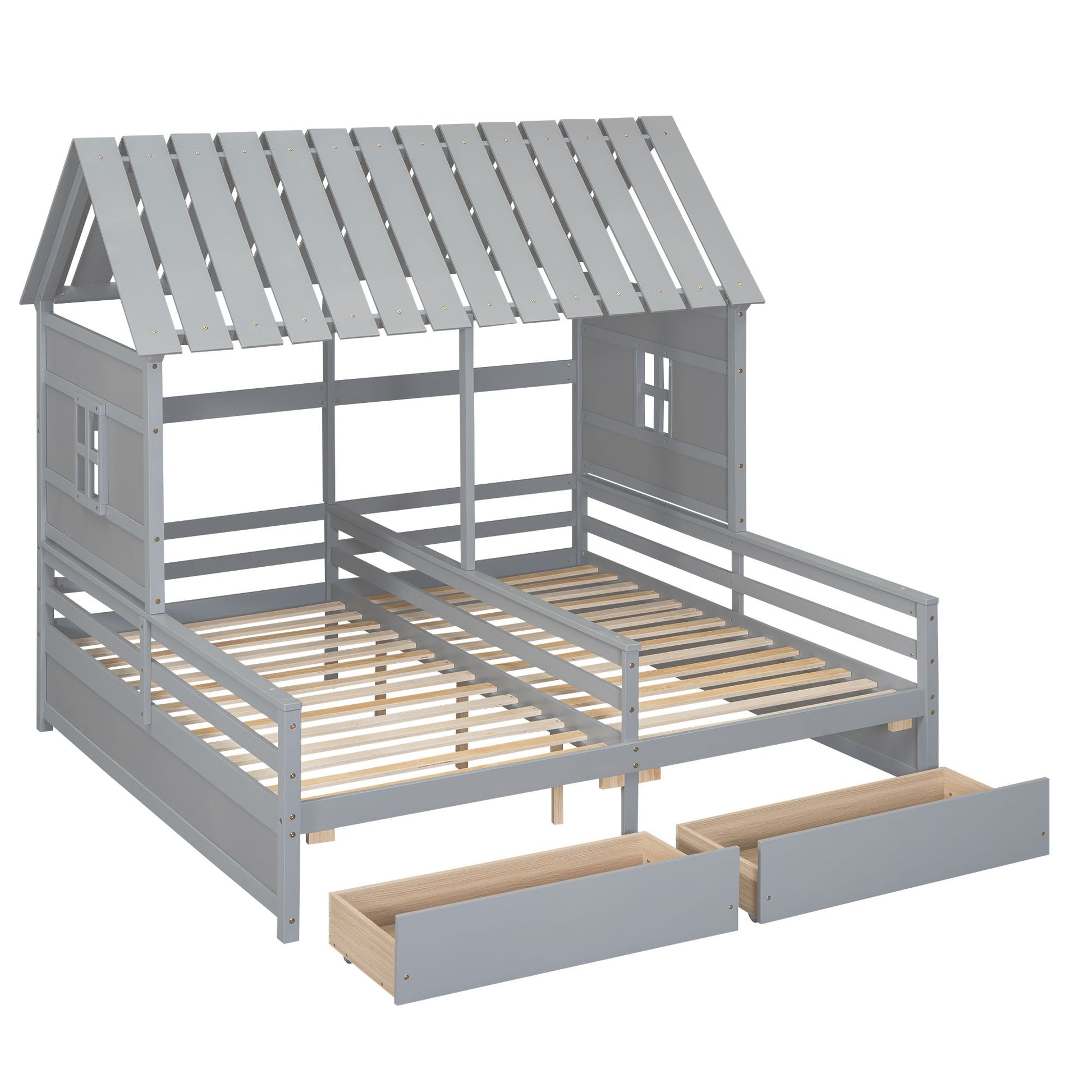 House Platform Beds With 2 Drawers, Side By Side Design - The Sleep Loft - Online Mattress Showroom NYC