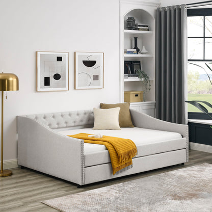 Upholstered Tufted Daybed With Drawers, Waved Arms - The Sleep Loft - Online Mattress Showroom NYC