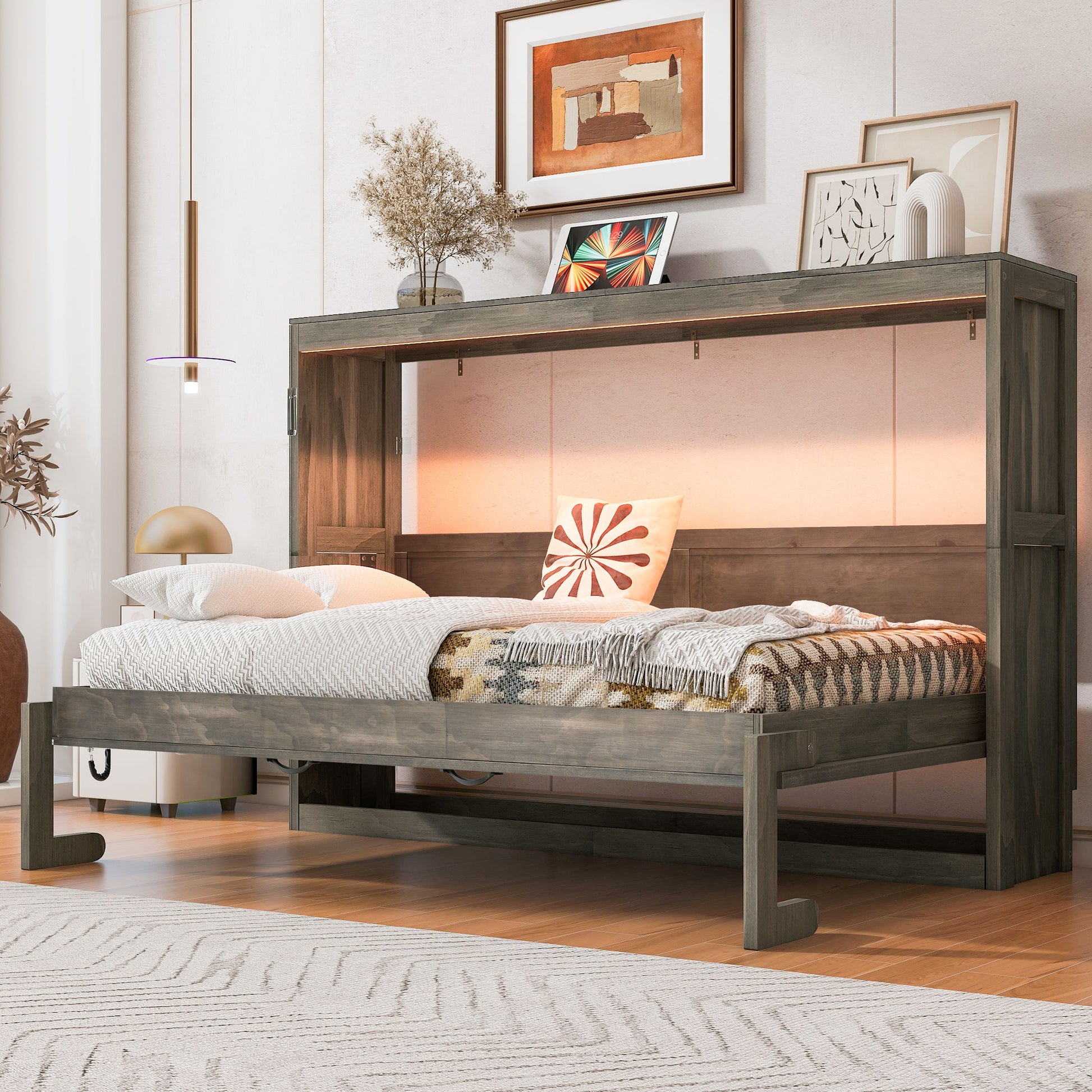 Murphy Bed With LED Light, Foldable Wall Bed Cabinet - The Sleep Loft - Online Mattress Showroom NYC