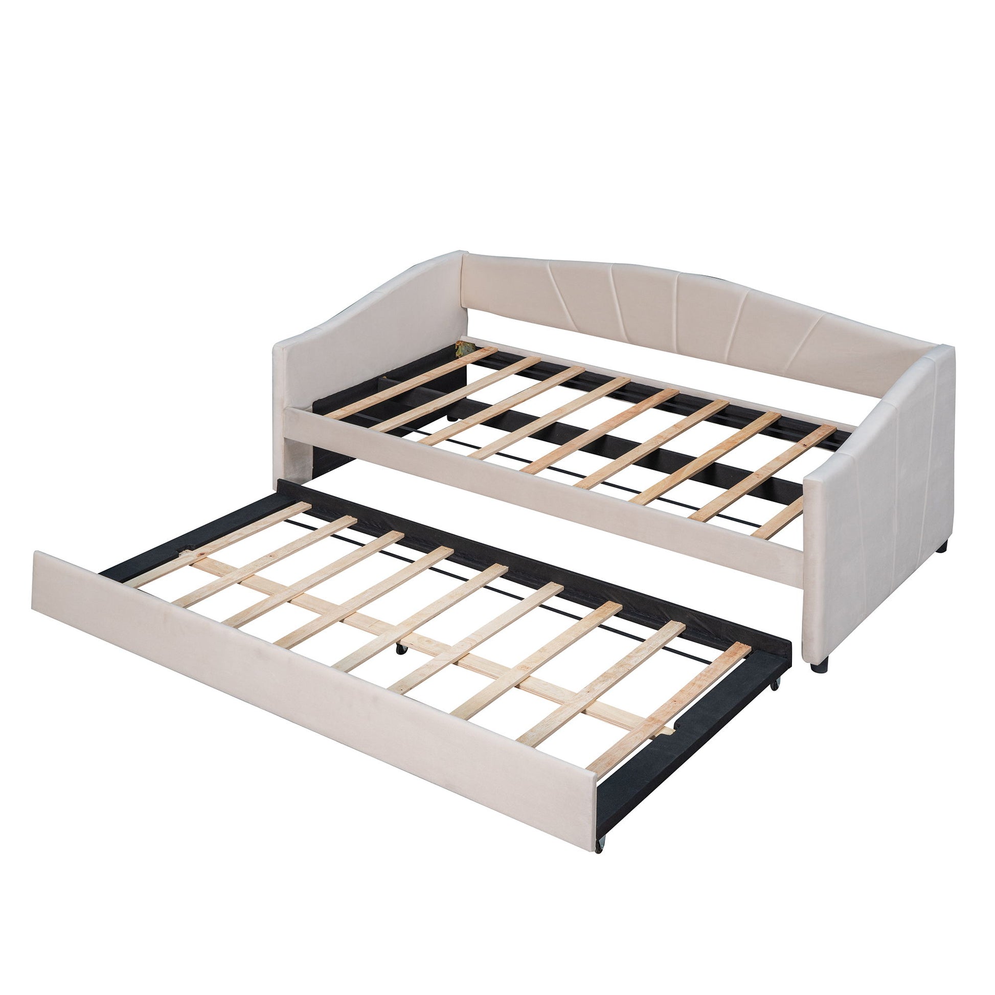 Upholstered Daybed Sofa Bed With Trundle Bed And Wood Slat - The Sleep Loft - Online Mattress Showroom NYC