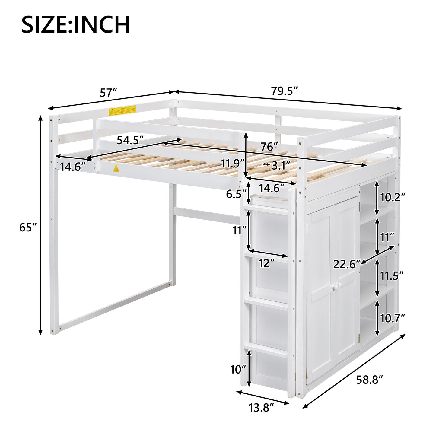 Loft Bed With Built In Wardrobe, Storage Shelves, And LED Light - The Sleep Loft - Online Mattress Showroom NYC
