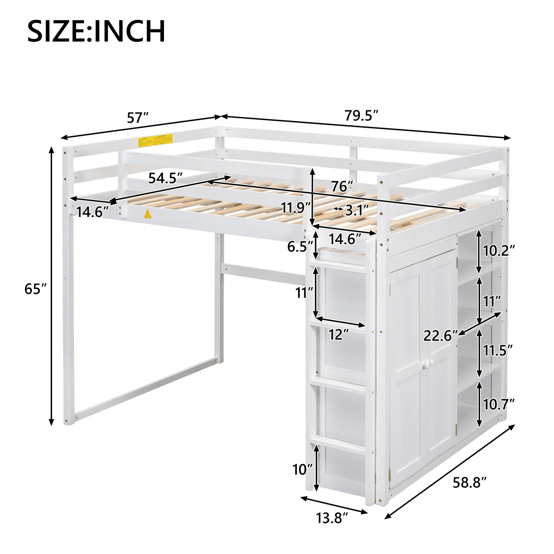 Loft Bed With Built In Wardrobe, Storage Shelves, And LED Light - The Sleep Loft - Online Mattress Showroom NYC
