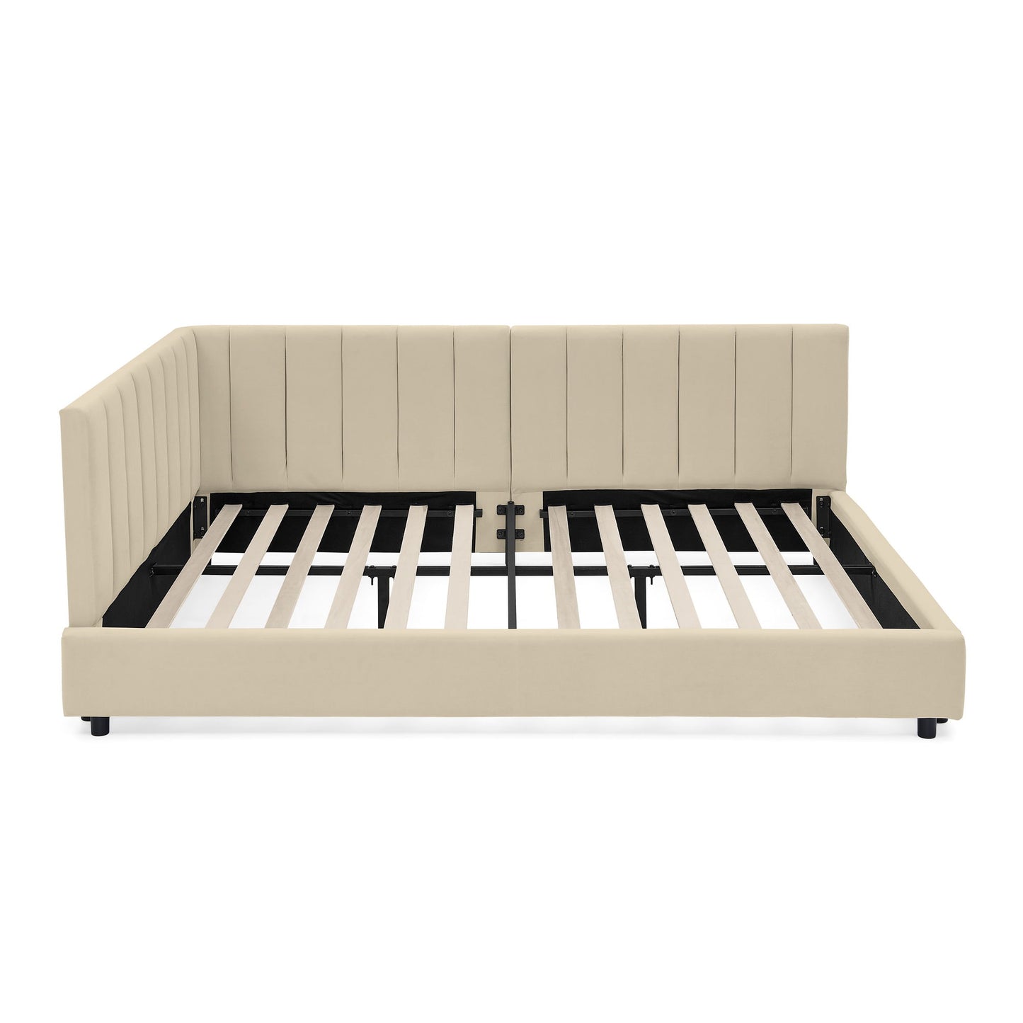 Mid-Century Upholstered Tufted Bed Frame With Backrest And Armrests - The Sleep Loft - Online Mattress Showroom NYC