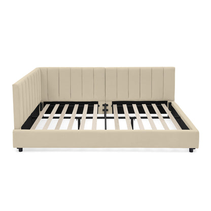Mid-Century Upholstered Tufted Bed Frame With Backrest And Armrests - The Sleep Loft - Online Mattress Showroom NYC