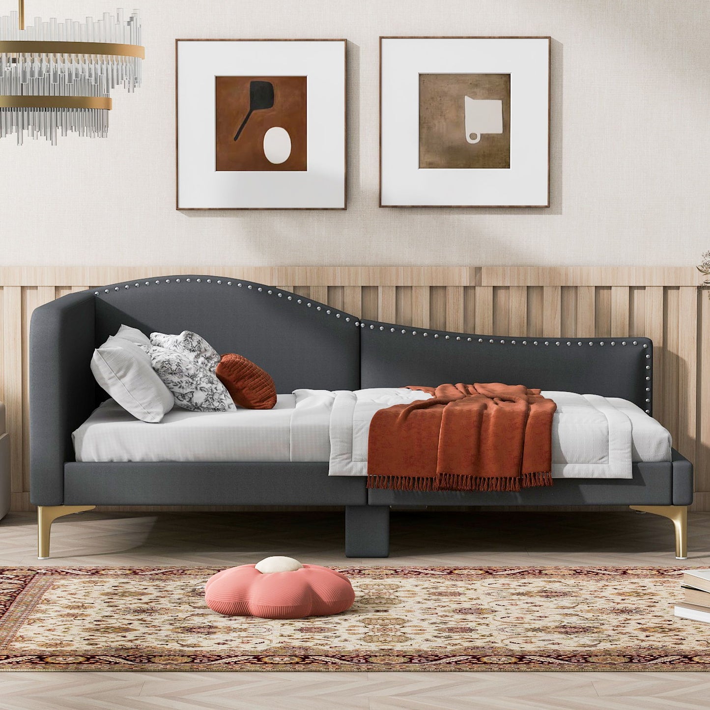 Upholstered Daybed With Headboard And Armrest, Support Legs - The Sleep Loft - Online Mattress Showroom NYC