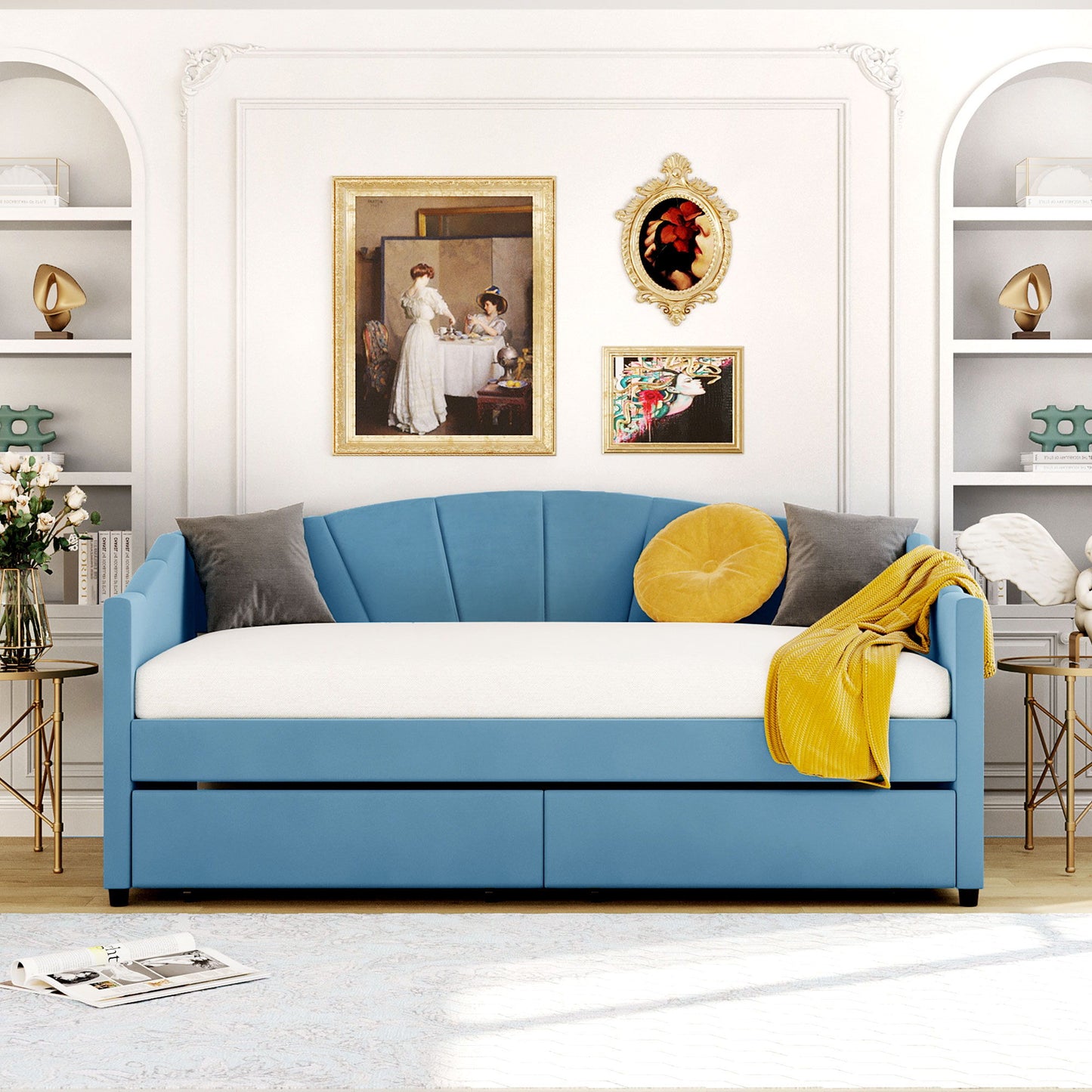 Upholstered Daybed With Two Drawers And Wood Slat - The Sleep Loft - Online Mattress Showroom NYC