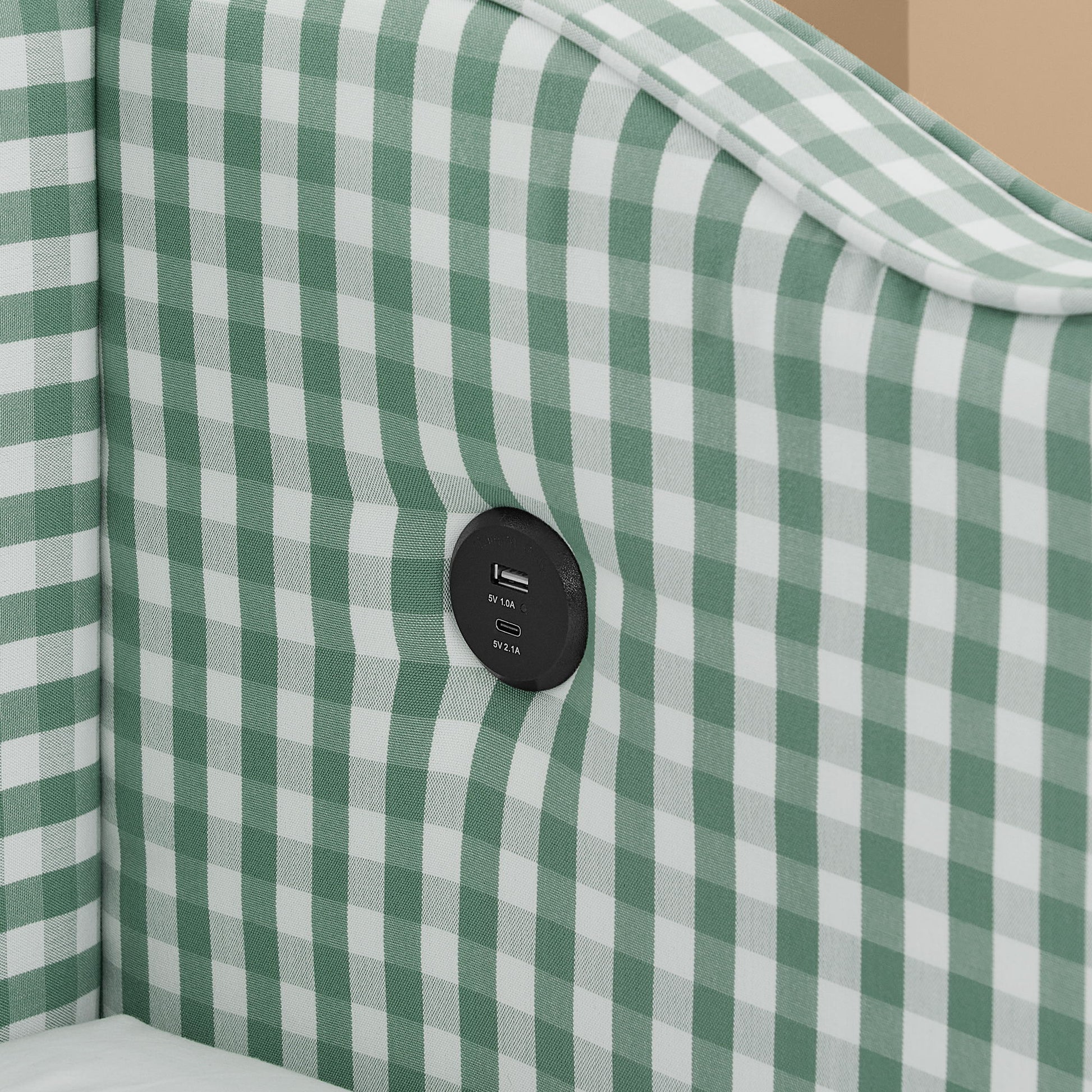 Gingham Daybed With USB Charging Port, Wave Shaped Design - The Sleep Loft - Online Mattress Showroom NYC