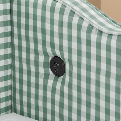Gingham Daybed With USB Charging Port, Wave Shaped Design - The Sleep Loft - Online Mattress Showroom NYC