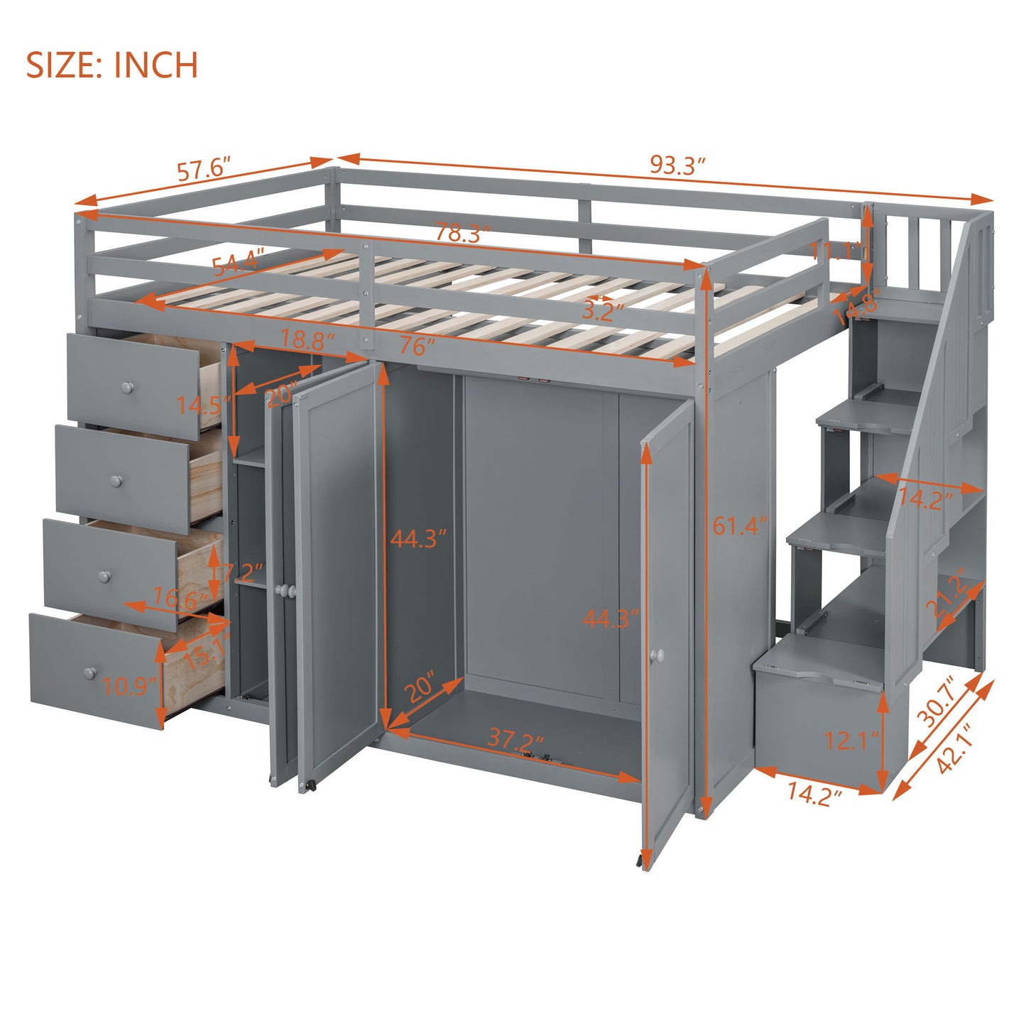 Loft Bed With Built In Wardrobes, Cabinets And Drawers - The Sleep Loft - Online Mattress Showroom NYC