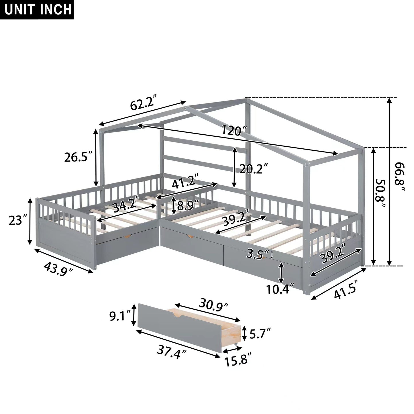 L Shape Platform Bed With 3 Storage Drawers - The Sleep Loft - Online Mattress Showroom NYC