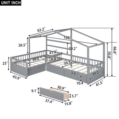 L Shape Platform Bed With 3 Storage Drawers - The Sleep Loft - Online Mattress Showroom NYC