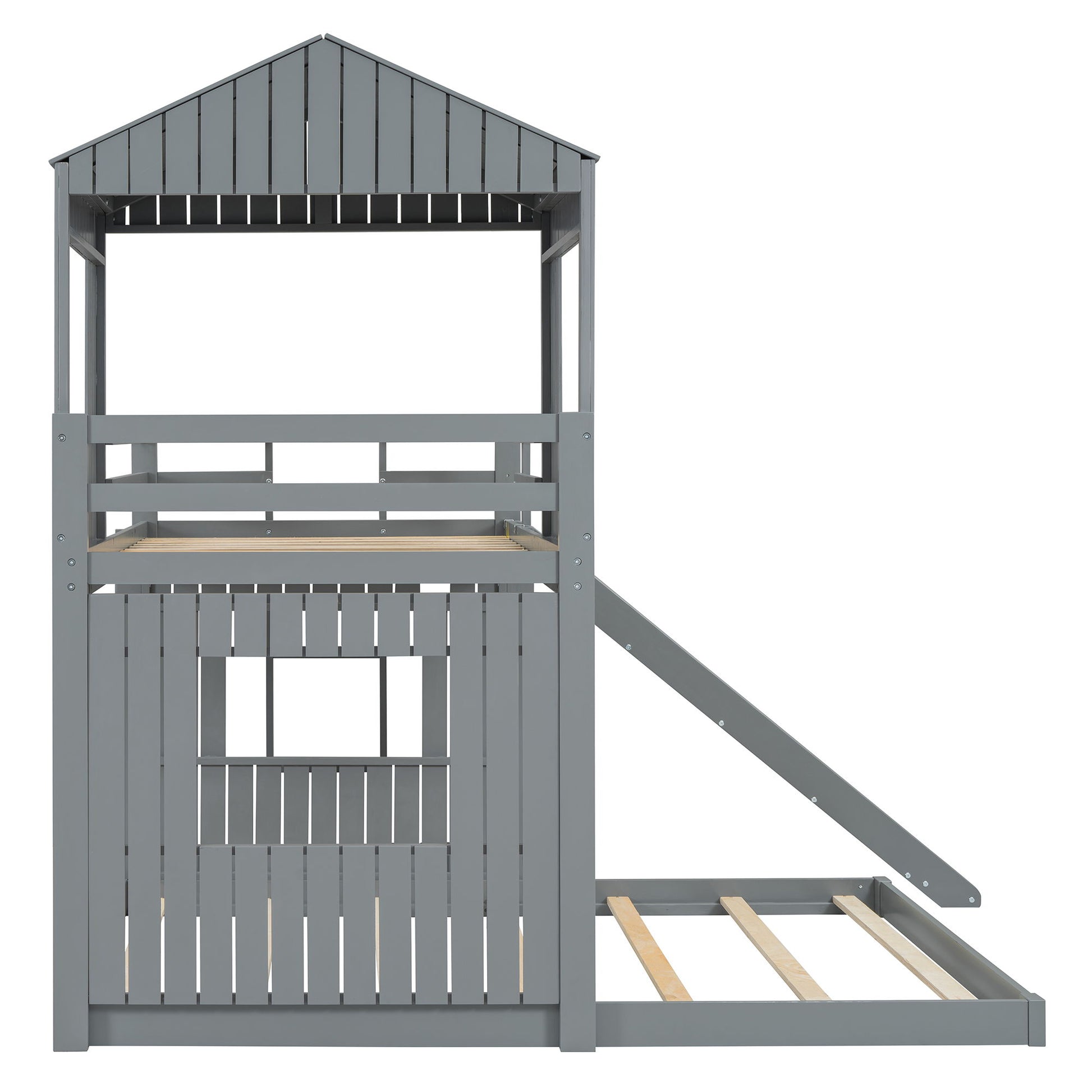 Loft Bunk Bed With Playhouse, Farmhouse, Ladder, Slide And Guardrails - The Sleep Loft - Online Mattress Showroom NYC