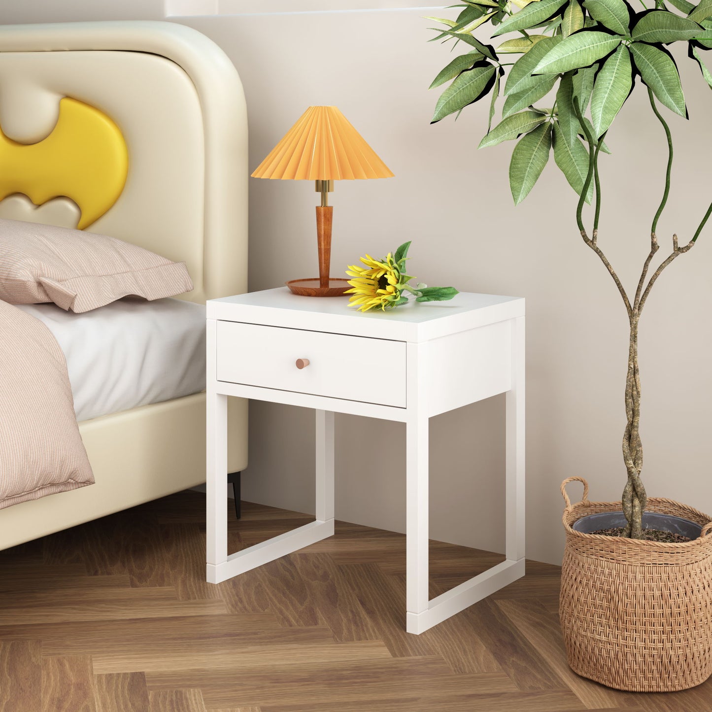 Nightstand With Drawer, Minimalist Bedside Table, Compact End Table For Bedroom - White - The Sleep Loft - Online Mattress Showroom NYC