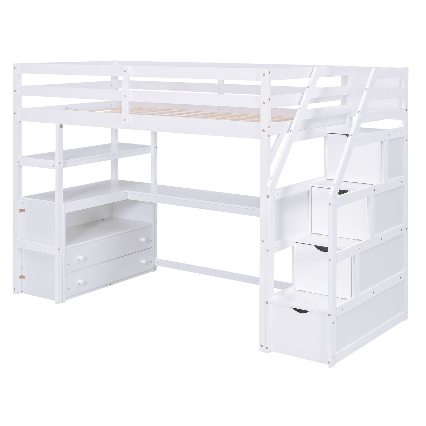 Loft Bed With Desk, Shelves, 2 Drawers, Storage Staircase - The Sleep Loft - Online Mattress Showroom NYC