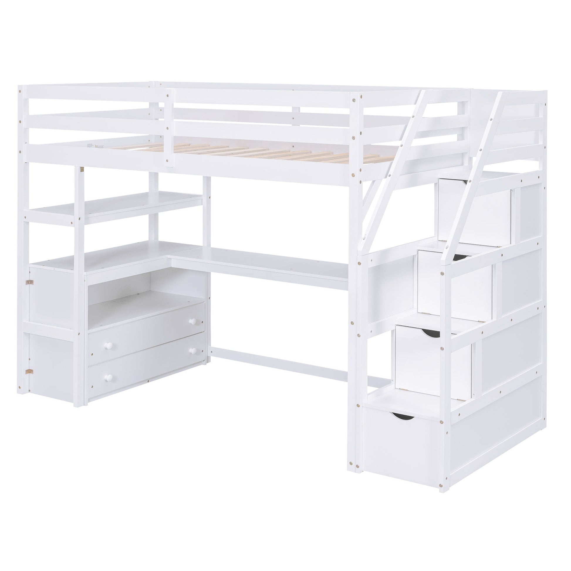 Loft Bed With Desk, Shelves, 2 Drawers, Storage Staircase - The Sleep Loft - Online Mattress Showroom NYC