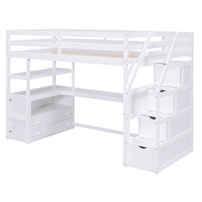 Loft Bed With Desk, Shelves, 2 Drawers, Storage Staircase - The Sleep Loft - Online Mattress Showroom NYC