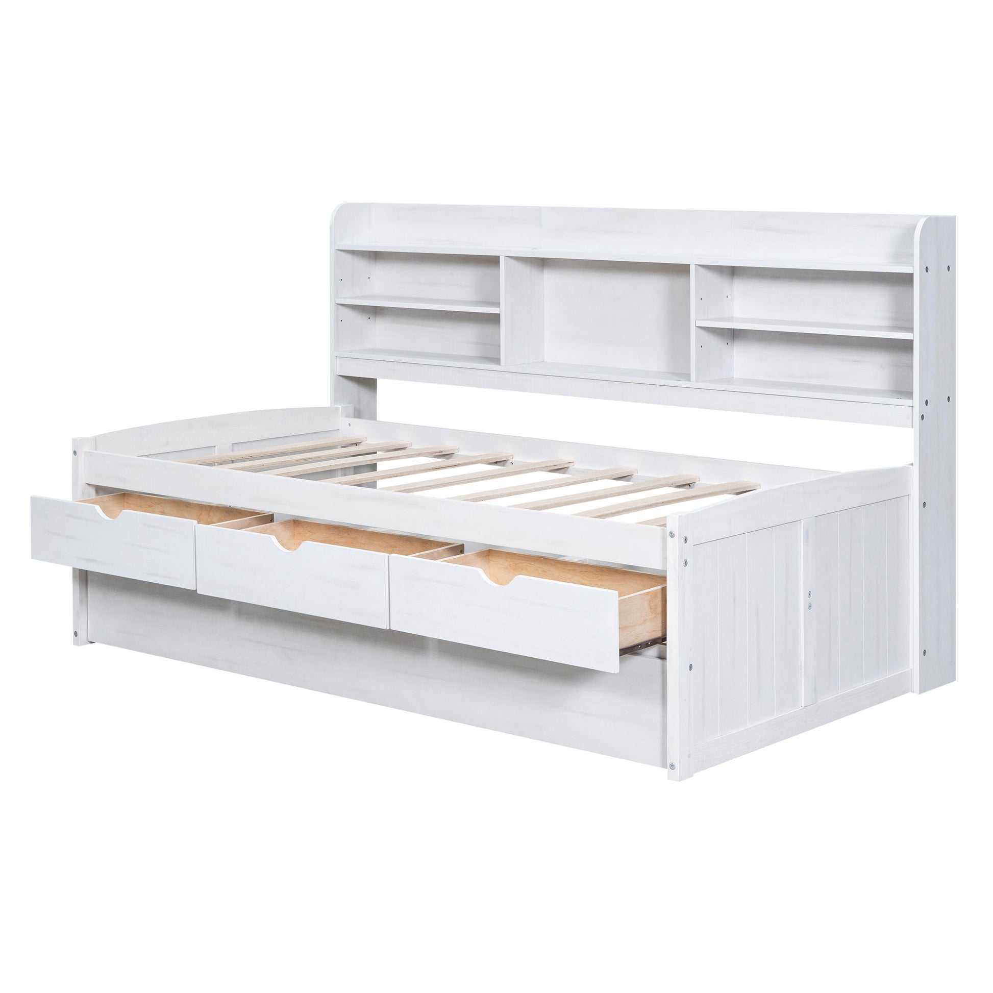 Captain Bed With Built In Bookshelves, 3 Storage Drawers, And Trundle - The Sleep Loft - Online Mattress Showroom NYC