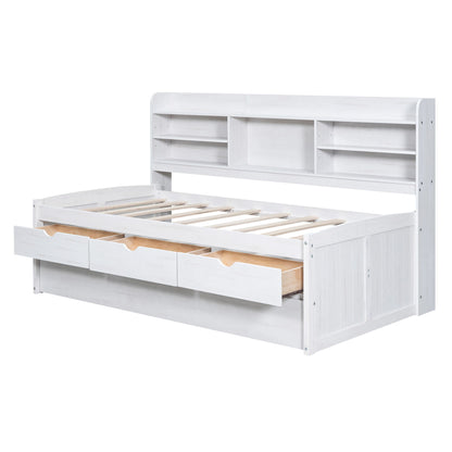 Captain Bed With Built In Bookshelves, 3 Storage Drawers, And Trundle - The Sleep Loft - Online Mattress Showroom NYC
