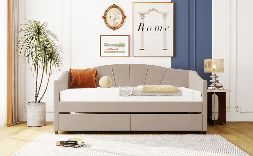 Upholstered Daybed With Two Drawers And Wood Slat - The Sleep Loft - Online Mattress Showroom NYC