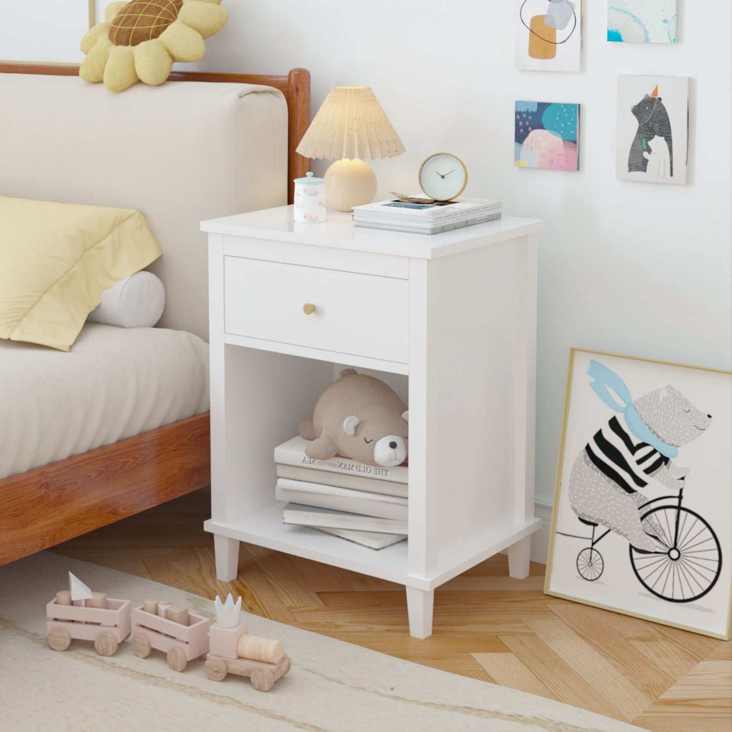 Nightstand & 1 Drawer And 1 Shelf - White - The Sleep Loft - Online Mattress Showroom NYC