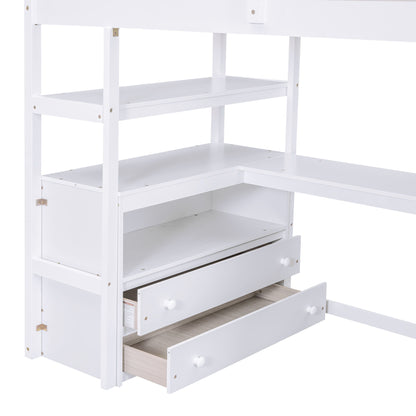 Loft Bed With Desk, Shelves, 2 Drawers, Storage Staircase - The Sleep Loft - Online Mattress Showroom NYC
