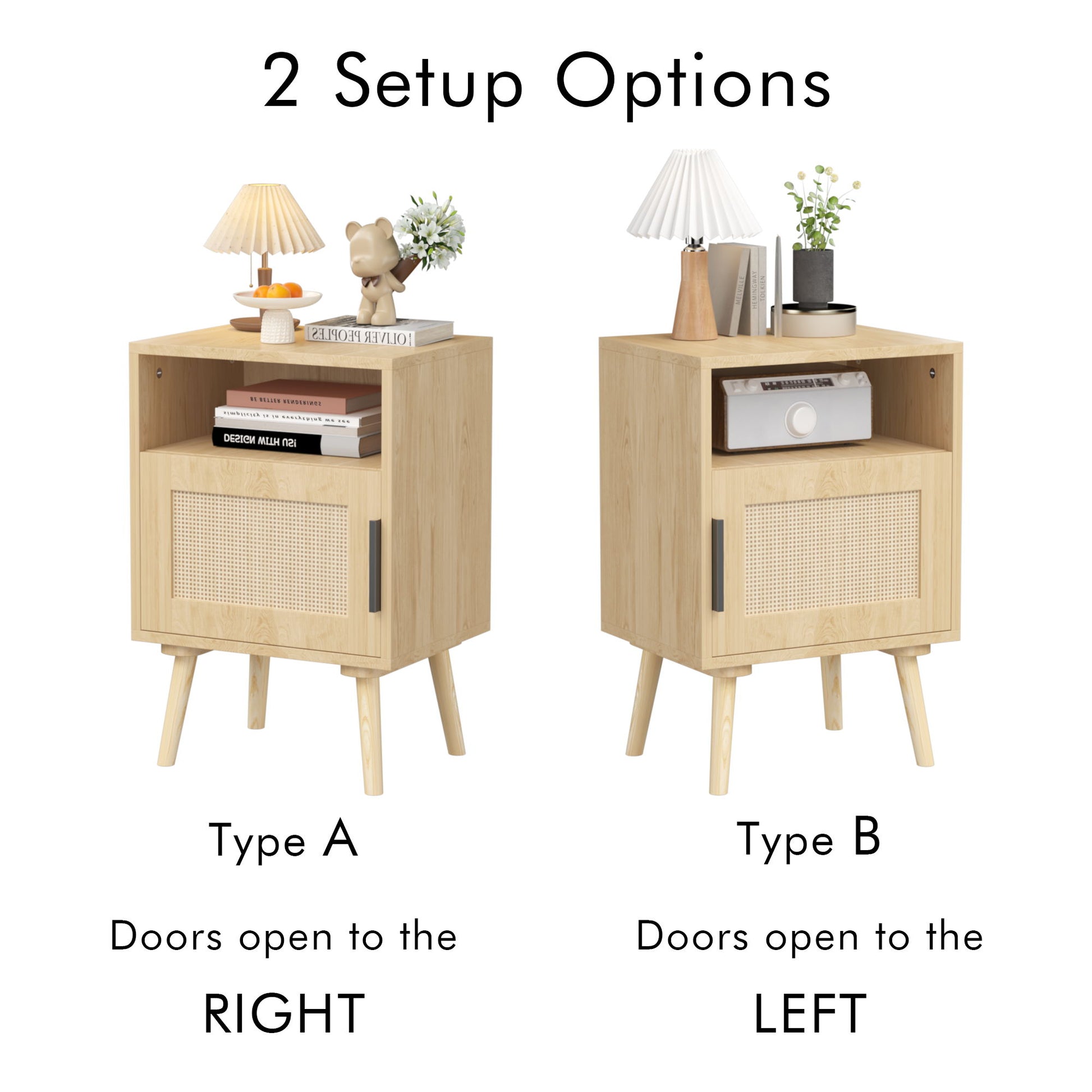 Nightstand, Side Table With Door And Open Shelf For Bedroom - Oak - The Sleep Loft - Online Mattress Showroom NYC